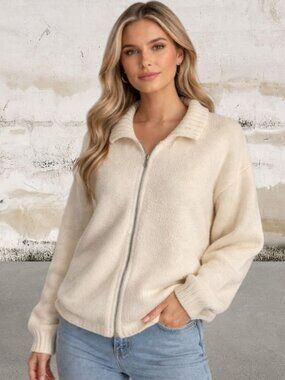 Duna Women's Cozy Cream Zip-Up Sweater Size XL